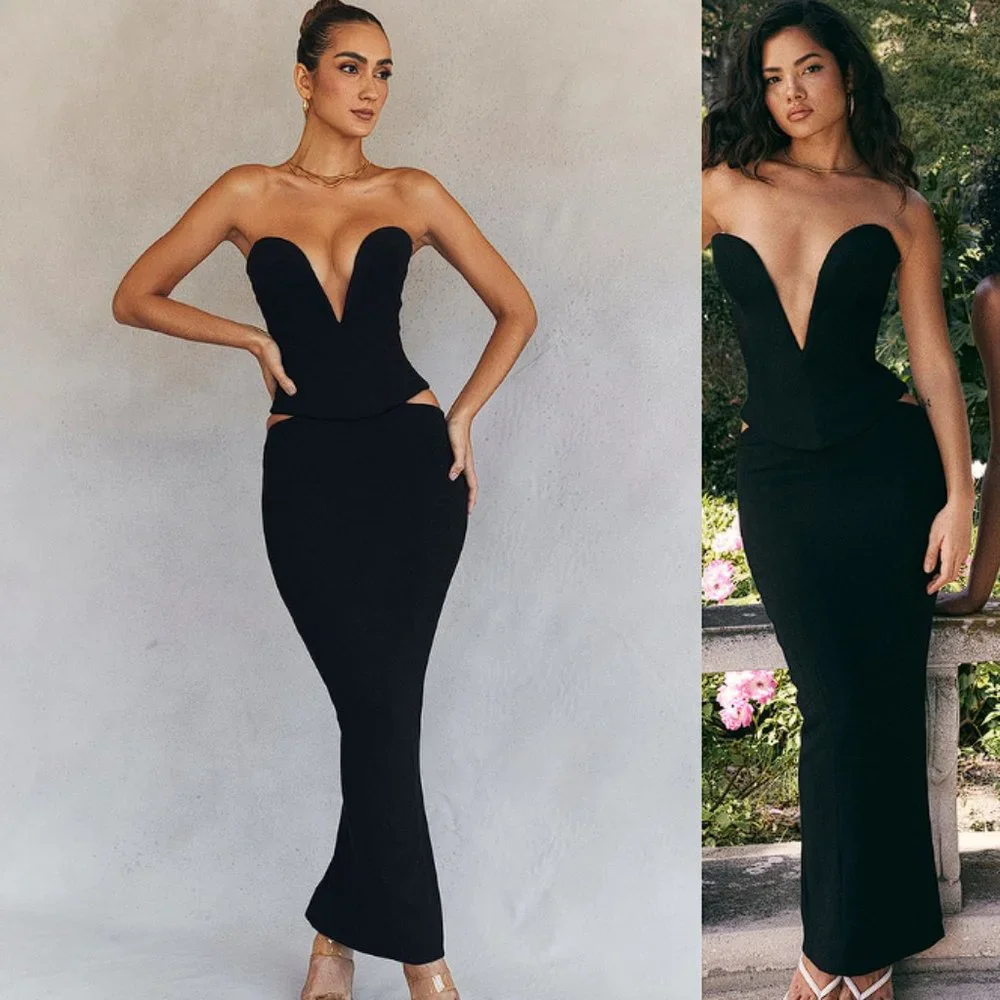 House of CB 'Martinez' Black Cut Out Woven Maxi Skirt